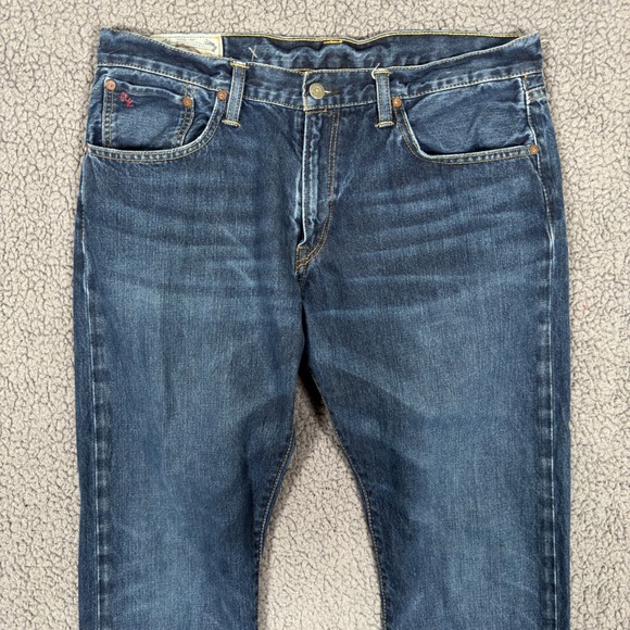 Polo Ralph Lauren Hampton Straight Mens Jeans Dark Wash Denim 34x30 Selvedge Red - Picture 4 of 14